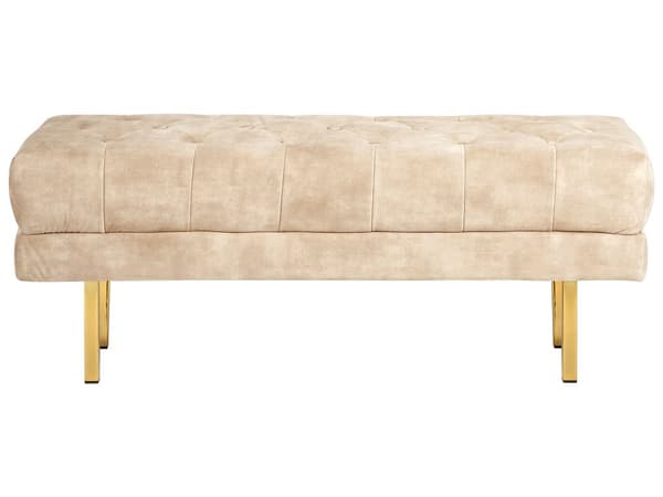 Penkki beige sametti verhoilu kultaiset metalli jalat sängyn päätyyn glamour tyyli