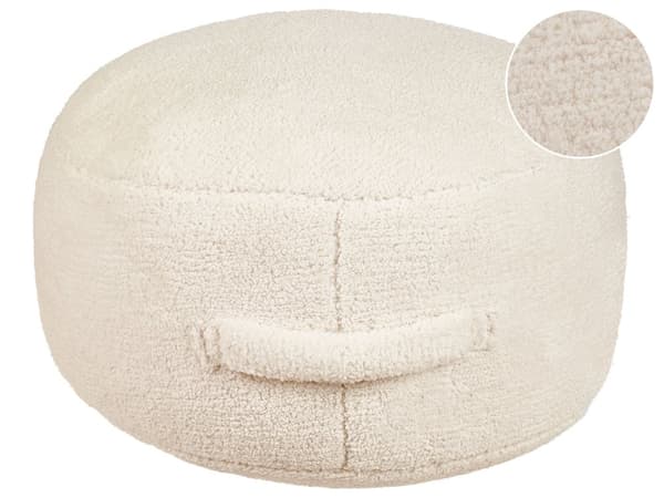 Sittpuff Ljusbeige 50 x 50 x 30 cm Fluffig Polyester Strukturerad Yta Rund Tyg Sittpuff Vardagsrum Sovrum