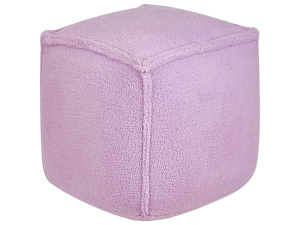 Sittpuff Lila 40 x 40 x 40 cm Fluffig Polyester Strukturerad Yta Fyrkantig Tyg Sittpuff Vardagsrum Sovrum