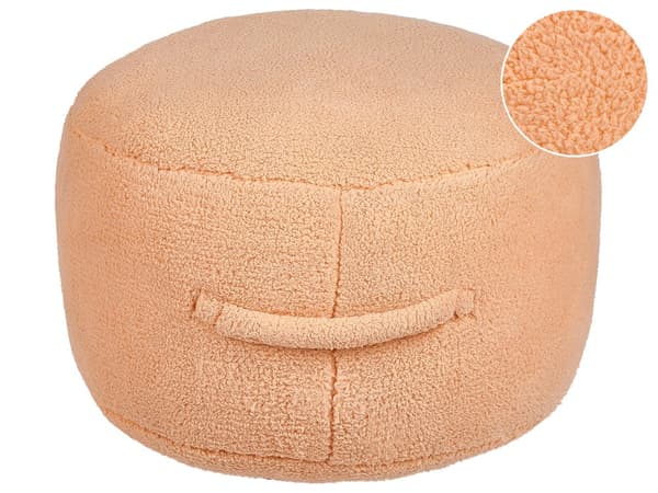 Sittpuff Orange 50 x 50 x 30 cm Fluffig Polyester Strukturerad Yta Rund Tyg Sittpuff Vardagsrum Sovrum