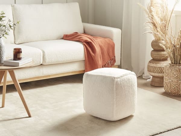 Sittpuff Ljusbeige 40 x 40 x 40 cm Fluffig Polyester Strukturerad Yta Fyrkantig Tyg Sittpuff Vardagsrum Sovrum