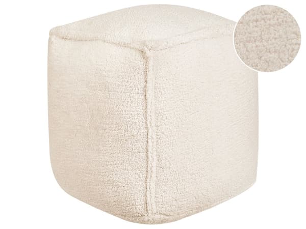 Sittpuff Ljusbeige 40 x 40 x 40 cm Fluffig Polyester Strukturerad Yta Fyrkantig Tyg Sittpuff Vardagsrum Sovrum