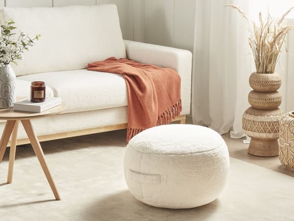 Puff Lysebeige 50 x 50 x 30 cm Fluffy Polyester Solid Mønster Rund Sittepuff i Stoff