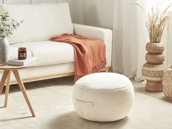 Puf lys beige 50 x 50 x 30 cm polyester rund boho stue soveværelse stue opholdsrum moderne stil