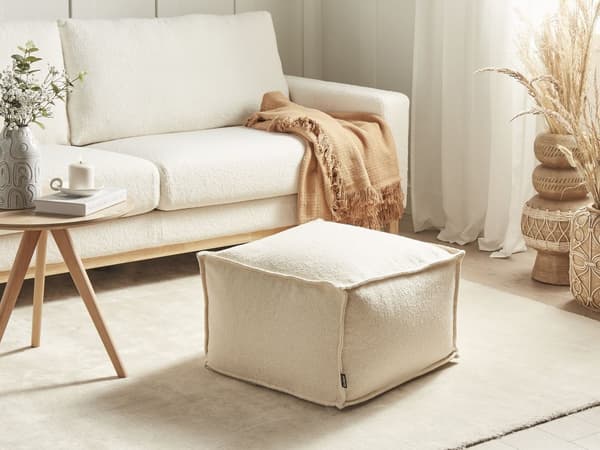 Puff Beige Bomull EPS Bollar Fyrkantig Fotpall 50 x 50 cm Vardagsrum Sovrum Hemtillbehör