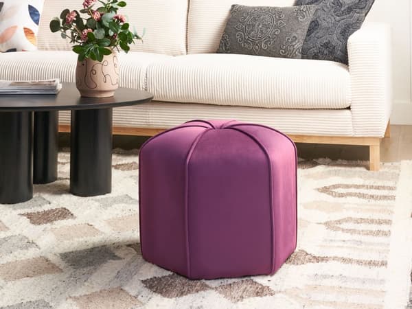 Puf Lilla Velour ø 45 cm Hexagonal Siddepuf i Stof Multifunktionel Fodskammel Indendørs Stue Børnepuf Design