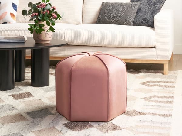 Sittpuff Rosa Sammet Rund 45 x 45 x 42 cm Fotpall Accent Klädsel Modern Vardagsrum Sovrum Möbler