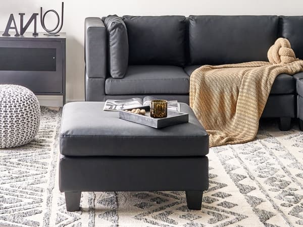 Ottoman Fodskammel Sort Kunstlæder 76 x 76 cm Klassisk Moderne Puf med Ben Stueindretning