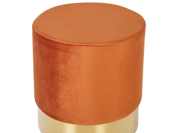 Puf Polyester Velour Orange Guld ø 39 cm Rund Moderne Glam Design Skammel Fodskammel Fodstøtte Sæde Boligindretning Stue Soveværelse Møbel