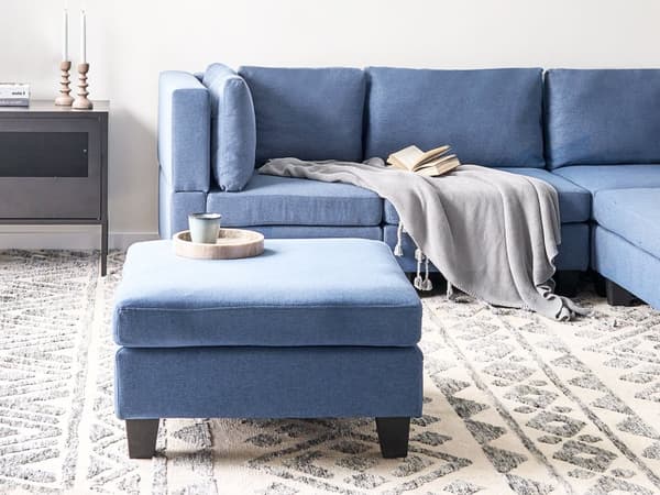 Fotskammel Blå Stoff 76 x 76 cm Kvadratisk form Svarte ben Moderne og minimalistisk stil Puff Stue Modulsofa