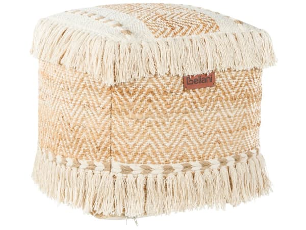 Puf Jute Bomuld Beige 40 x 40 cm Firkantet Siddepuf til Stue Blød Fodpuf med Frynser Moderne Stof Skammel til Stue