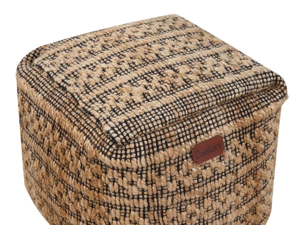 Puff Beige Jute Bomull EPS-Fylling Firkantet Ottoman Fotskammel Stue Boho stil