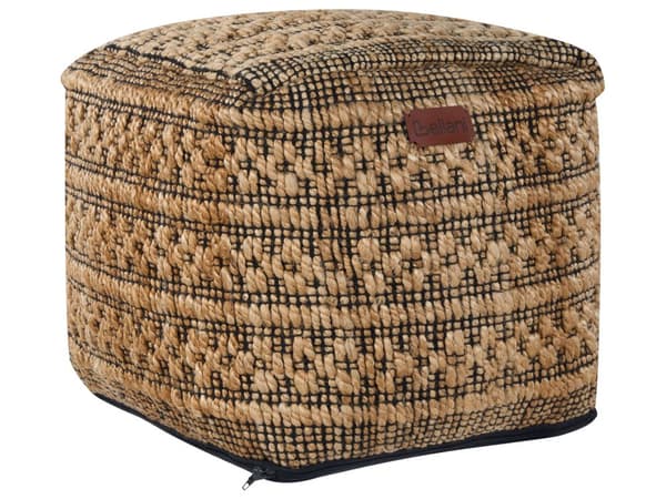 Puff Beige Jute Bomull EPS-Fylling Firkantet Ottoman Fotskammel Stue Boho stil