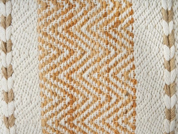 Puff Beige Jute Bomull EPS-Fylling med dusker Firkantet Ottoman Fotskammel Stue
