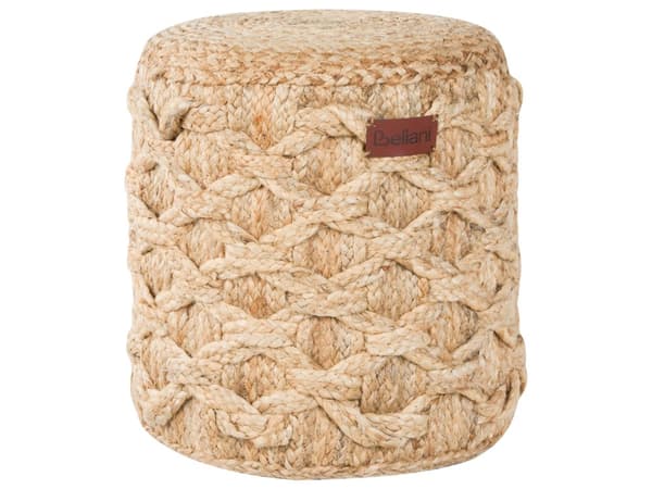 Puff Beige Jute EPS-perler Fylling Rund Ottoman Fotskammel Stue Boho stil