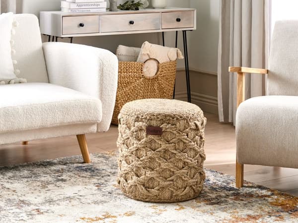 Ramme jute beige EPS perlefyld 40 x 40 cm håndlavet flettet rund boheme stue opholdsrum