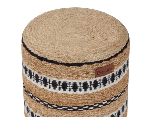 Puff Beige Jute Ull ⌀ 40 cm EPS-fylling Ottoman Fotskammel Stue Boho stil