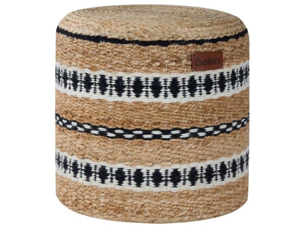 Puff Beige Jute Ull ⌀ 40 cm EPS-fylling Ottoman Fotskammel Stue Boho stil