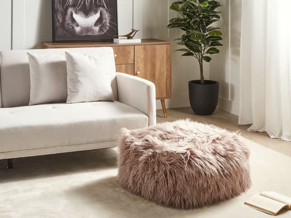 Puff Taupe EPS-pärlor Fyllning Fuskpäls Fast Mönster Kvadratisk Boho Modern Tyg Fotpall