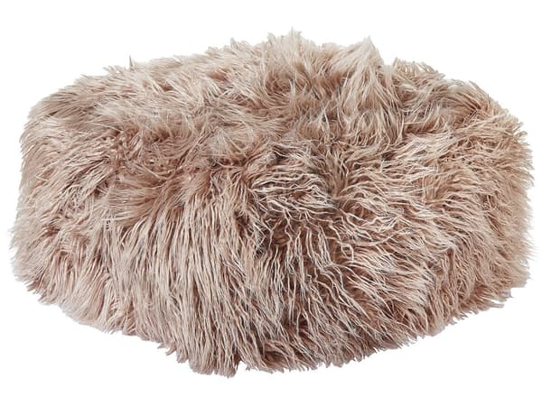 Puff Taupe EPS-pärlor Fyllning Fuskpäls Fast Mönster Kvadratisk Boho Modern Tyg Fotpall