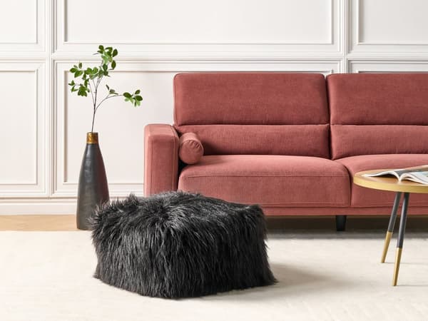 Puff Svart EPS-pärlor Fyllning Fuskpäls Fast Mönster Kvadratisk Boho Modern Tyg Fotpall
