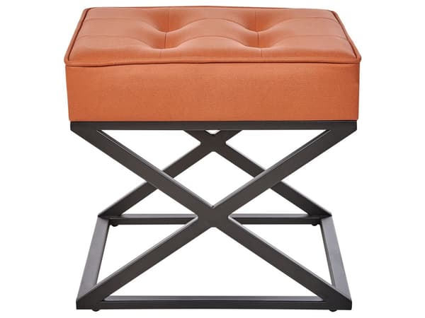 Fotpall Orange Polyester med Metallben Sovrum Vardagsrum Sittmöbler Tillbehör