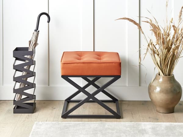 Fotpall Orange Polyester med Metallben Sovrum Vardagsrum Sittmöbler Tillbehör