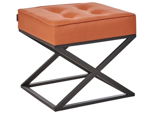 Fotpall Orange Polyester med Metallben Sovrum Vardagsrum Sittmöbler Tillbehör