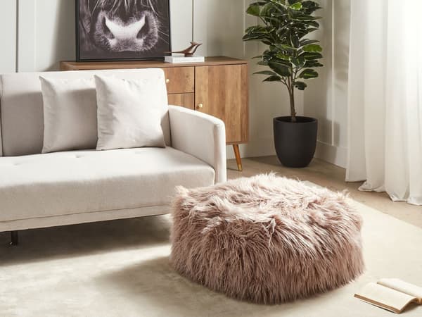 Puff Taupe Fuskepels EPS-kuler 50 x 50 x 30 cm Firkantet form Bohemsk og moderne stil Fotskammel