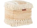 Miniatyrbild 1 av 5: Puff Beige Jute Bomull EPS Bollar Fyllning med Tofsar Kvadratisk Sittpuff Fotpall Vardagsrum