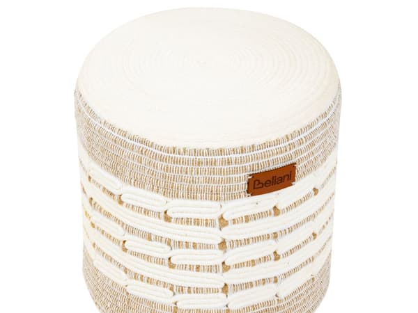 Puff Beige och Vit Jute och Bomull EPS-Pärlor Fyllning Rund Sittpuff Fotpall Vardagsrum