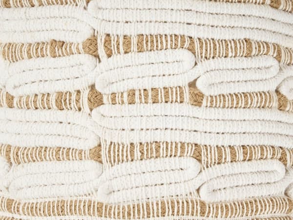 Puff Beige och Vit Jute och Bomull EPS-Pärlor Fyllning Rund Sittpuff Fotpall Vardagsrum
