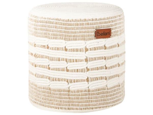 Puff Beige och Vit Jute och Bomull EPS-Pärlor Fyllning Rund Sittpuff Fotpall Vardagsrum