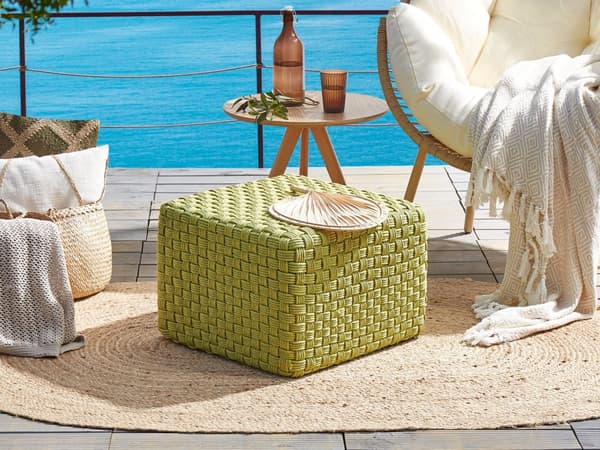 Trädgårdspuff Grön Syntetmaterial 50 x 50 cm Utomhus Puff Handvävd Boho Stil