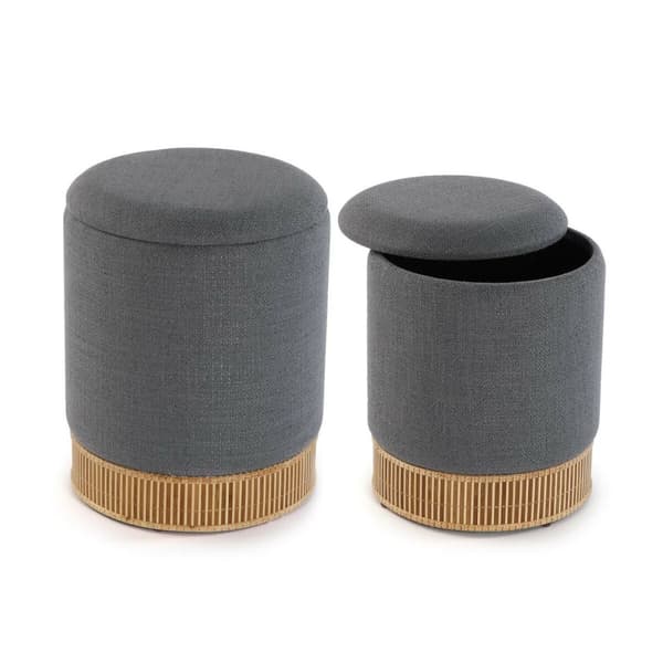 Avtagbar puff Versa Grå Bambu Trä MDF 36 x 44 x 36 cm (2 Delar)