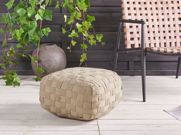 Havepuf Beige Syntetisk materiale 50 x 50 cm Udendørs ottoman Håndvævet Boho Style