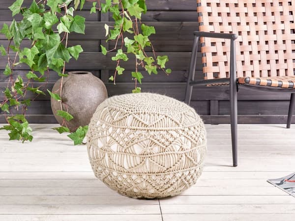 Havepuf Beige Syntetisk materiale 50 x 50 cm Udendørs ottoman Håndvævet Boho Style