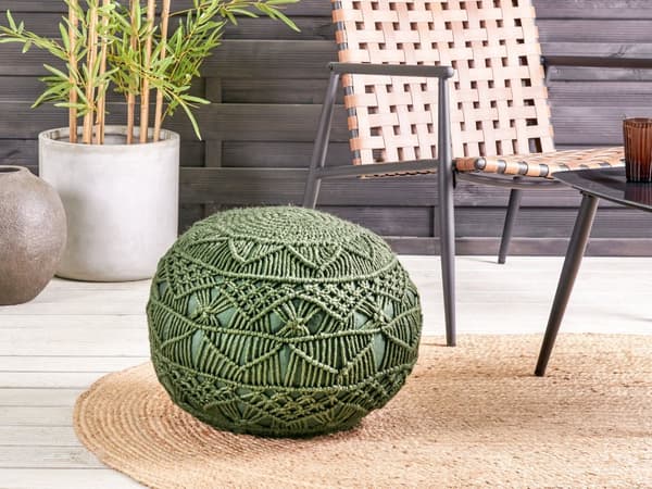 Hagepuff Grønn Syntetisk Materiale 50 x 50 cm Utendørs Ottoman Håndvevd Boho Style