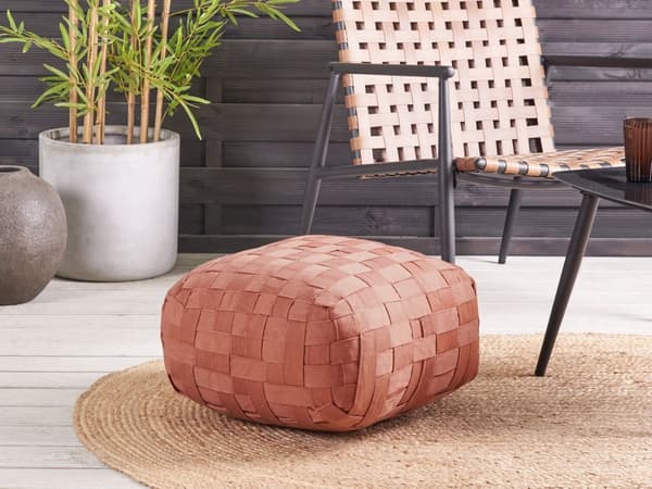 Hagepuff Lys Rød Syntetisk Materiale 50 x 50 cm Utendørs Ottoman Håndvevd Boho Style