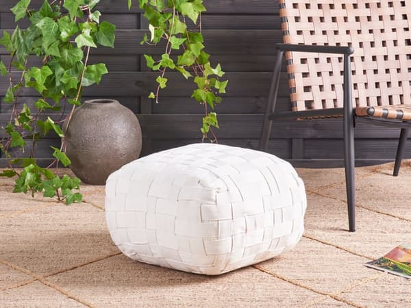 Hagepuff Off-White Syntetisk Materiale 50 x 50 cm Utendørs Ottoman Håndvevd Boho Style