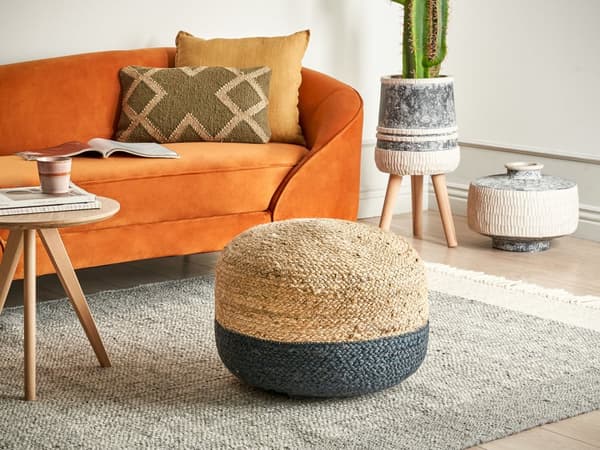 Puff Marineblå Jute EPS-kuler 50 x 40 cm Rund form Bohemsk stil Gulvpute Boligtilbehør