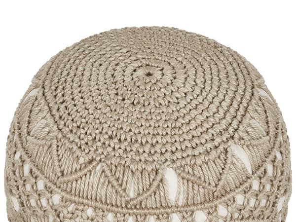 Trädgårdspuff Beige Syntetmaterial 50 x 50 cm Utomhus Handvävd Boho Stil