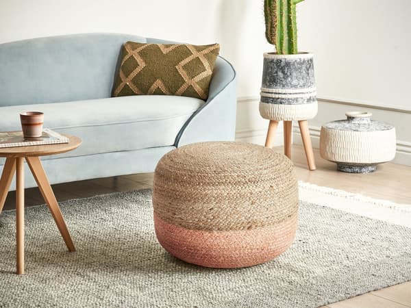 Puff Persikorosa Jute EPS-Pärlor Fyllning 50 x 50 x 40 cm Rund Fotpall Boho Stil Hemtillbehör