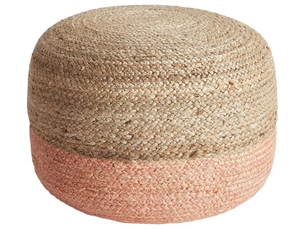 Puff Persikorosa Jute EPS-Pärlor Fyllning 50 x 50 x 40 cm Rund Fotpall Boho Stil Hemtillbehör