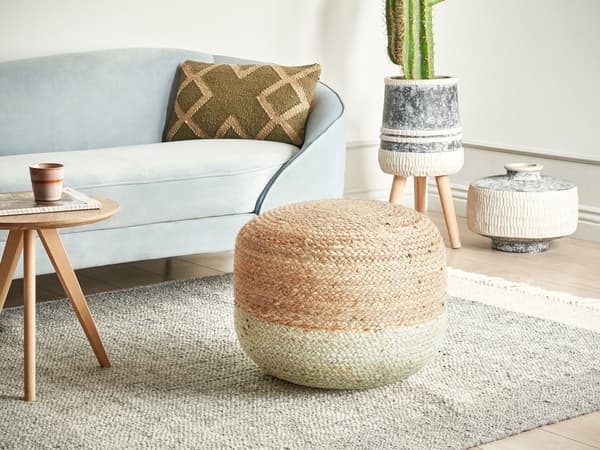 Puff Ljusgrön Jute EPS-Pärlor Fyllning 50 x 50 x 40 cm Rund Fotpall Boho Stil Hemtillbehör