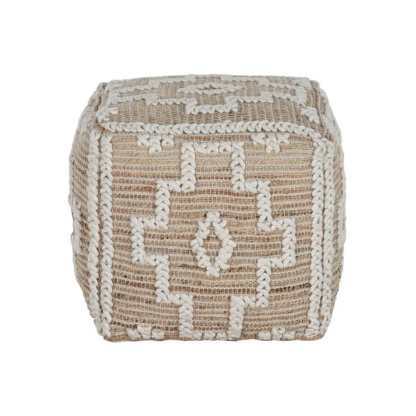 Fotpall Home ESPRIT Vit Naturell 45 x 45 x 45 cm