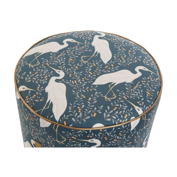 Fotpall DKD Home Decor Blå Vit Grön Trä Sammet Fågel Orientalisk 35 x 35 x 35 cm (2 antal)