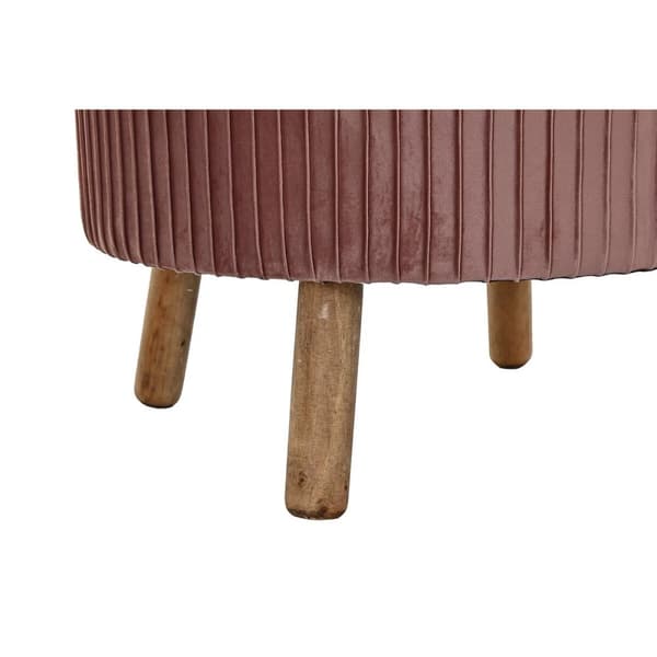 Fotpall DKD Home Decor Naturell Trä Sammet Ljusrosa (61 x 61 x 38 cm)