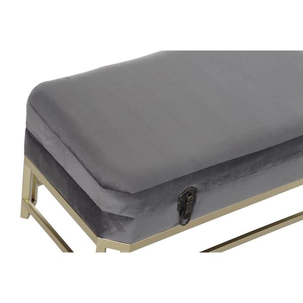 Sittpall DKD Home Decor   Grå Gyllene Metall Sammet (80 x 40 x 47 cm)