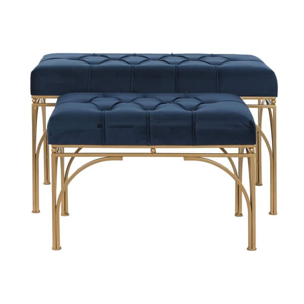 Sittpall DKD Home Decor Blå Gyllene Metall 80 x 40 x 48 cm (2 antal)